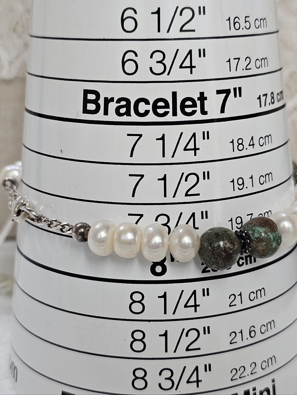 Freshwater Pearls and Kambaba Jasper Bead Bracelet Adjustable up to 7 3/4 Inches - Picture 6 of 8